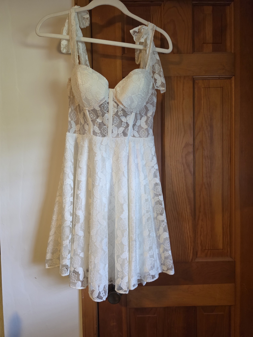 Hello Molly White Lace Mini Dress with Tie Straps